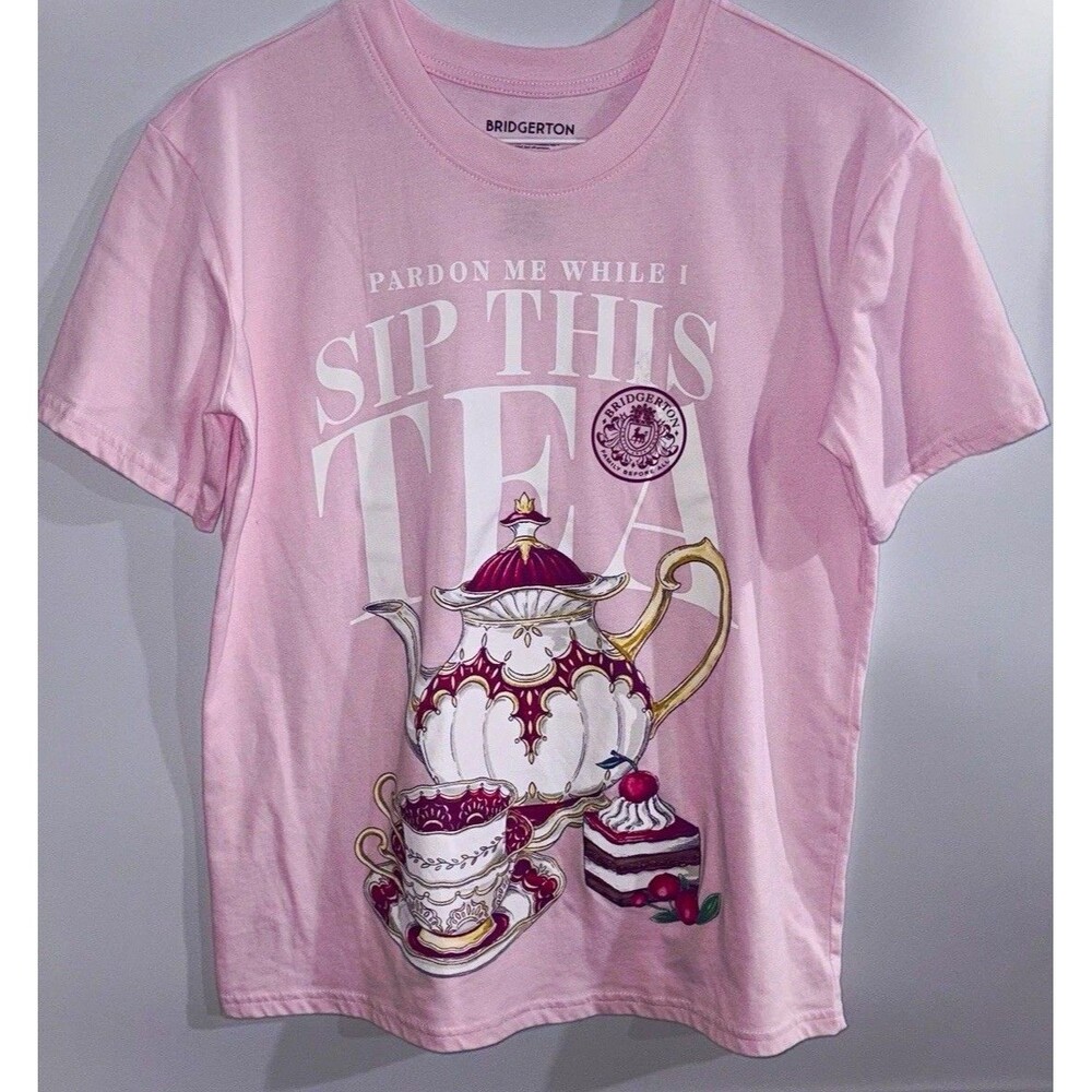Bridgerton Women’s T-Shirt XS Pink Crew Neck Short Sleeve Graphic Print Tee